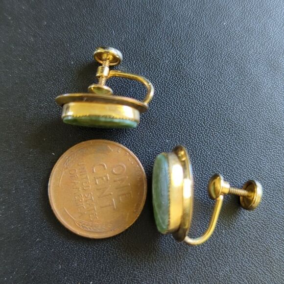 12K Gold Plated Jade Screw Earrings - Picture 5 of 5